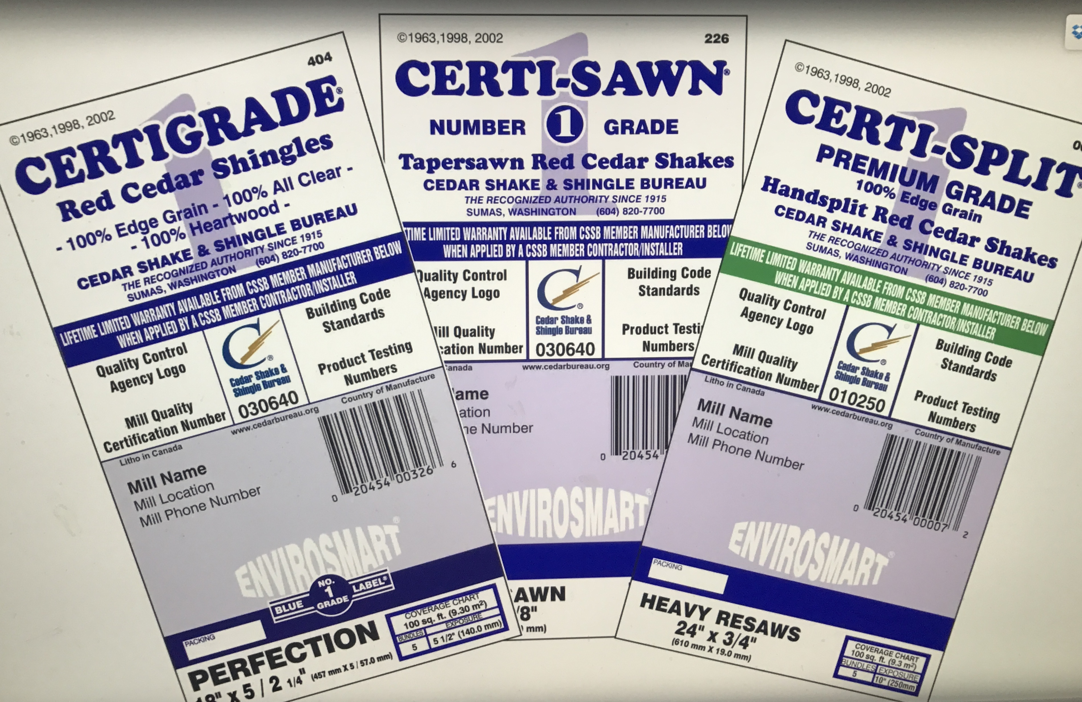 Cedar shake/shingle ratings